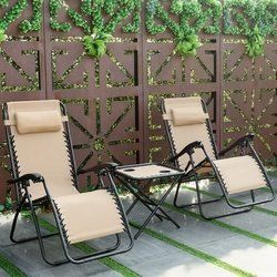 3 pcs Folding Portable Zero Gravity Reclining Lounge Chairs Table