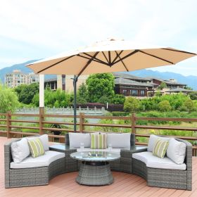 Direct Wicker 6-Piece Outdoor Furniture Half-Moon Wicker Sofa Set with Cushion and Coffee Table