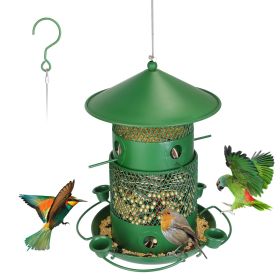 Wild Bird Feeder Squirrel-Proof Chew-Proof Metal Bird Seed Feeder Outdoor Hanging Bird Feeder With 360° Circular Perches Water Cups For Yard Garden Pa