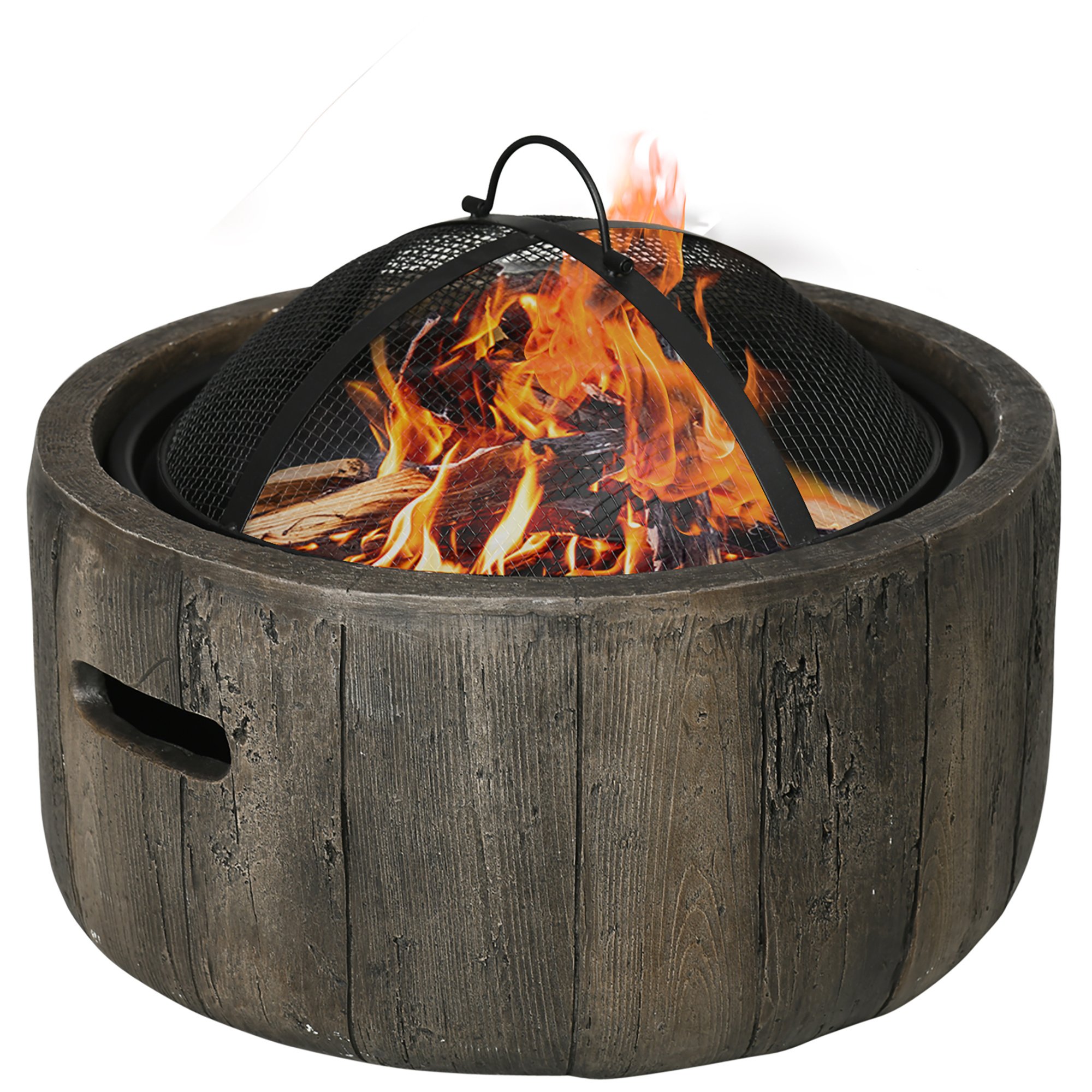 Outsunny Outdoor Fire Pit, 18 Inch Metal Wood Burning Fireplace with Spark Cover, Poker, Woodgrain Design for Patio, Picnic, Backyard, Dark Brown Outsunny Outdoor Fire Pit, 18 Inch Metal Wood Burning Fireplace with Spark Cover, Poker, Woodgrain Design for Patio, Picnic, Backyard, Dark Brown